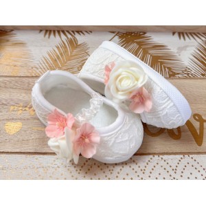 Baletki koronkowe R&oacute;żany bukiecik - Ivory