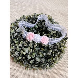 Opaska do chrztu Kwiaty biało-różowe