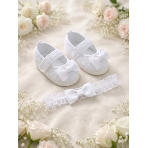 Buciki + Opaska "Rypsowa kokarda" białe